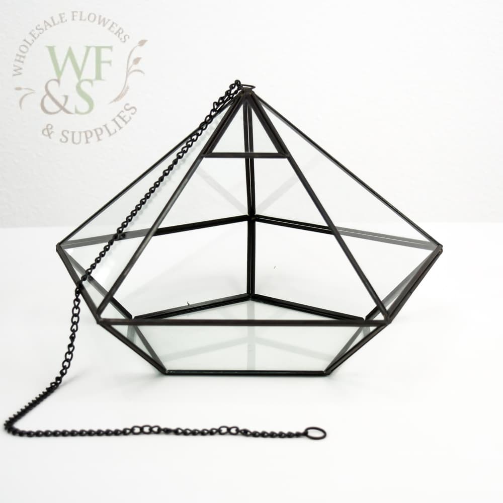 Black  Metal Framed Pentagon Terrarium Lantern