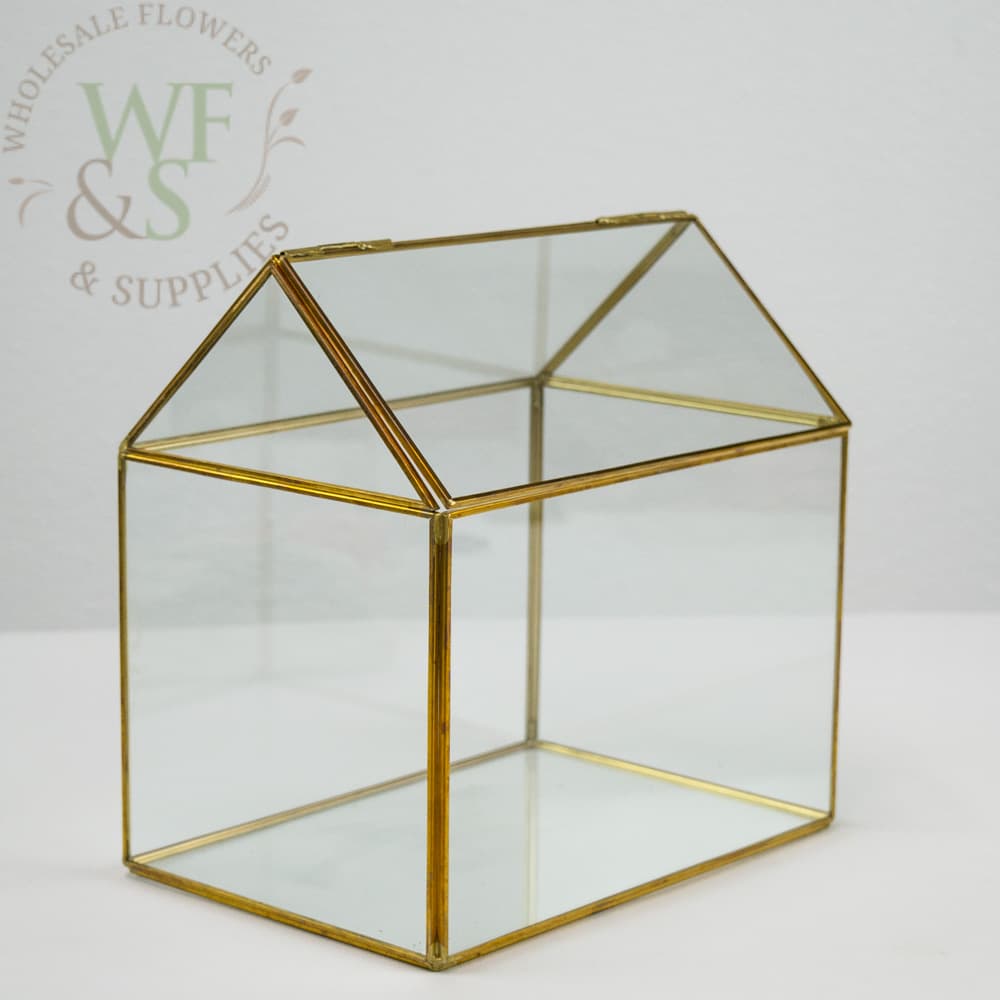 Gold  Metal Framed House Shaped Terrarium Lantern Discontinued