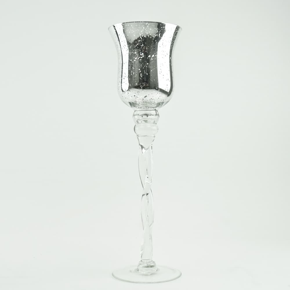 Silver Twisted Stand Mercury Glass Vase / Candle Holder 15" Inch