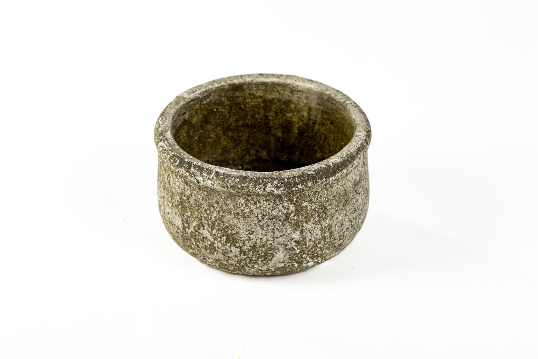 6" Low Weathered Stone Green Wash Pot