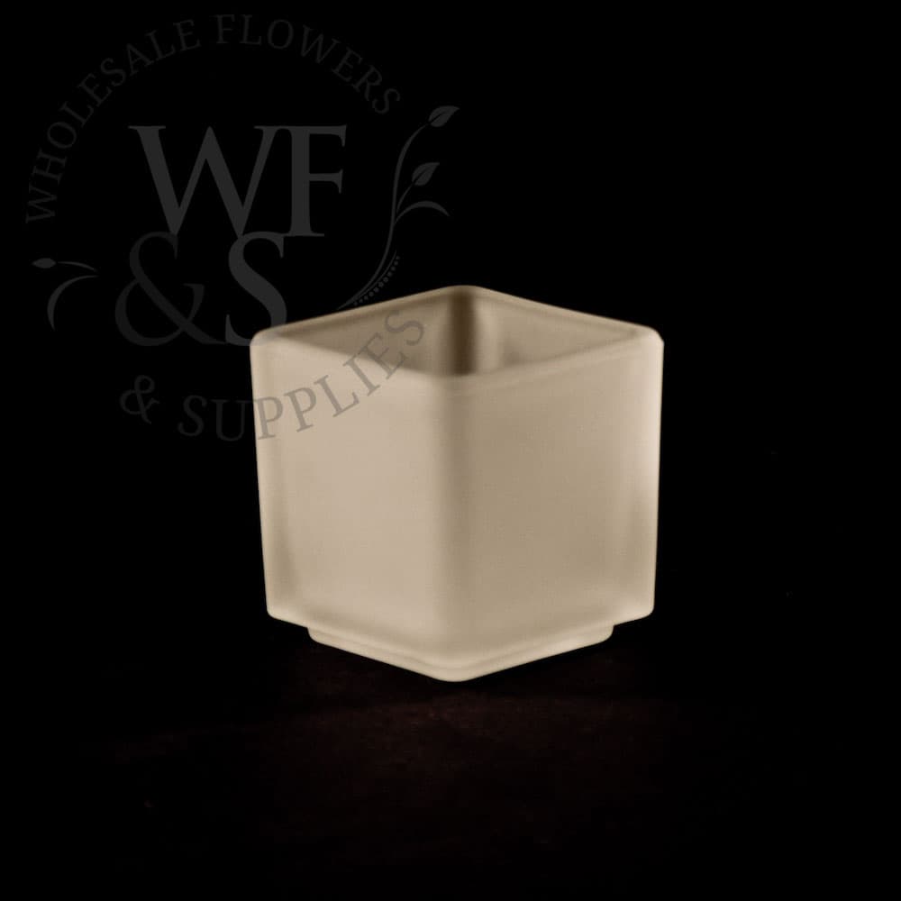 Square Glass Votive Candle Holder Clear Frosted 2" 