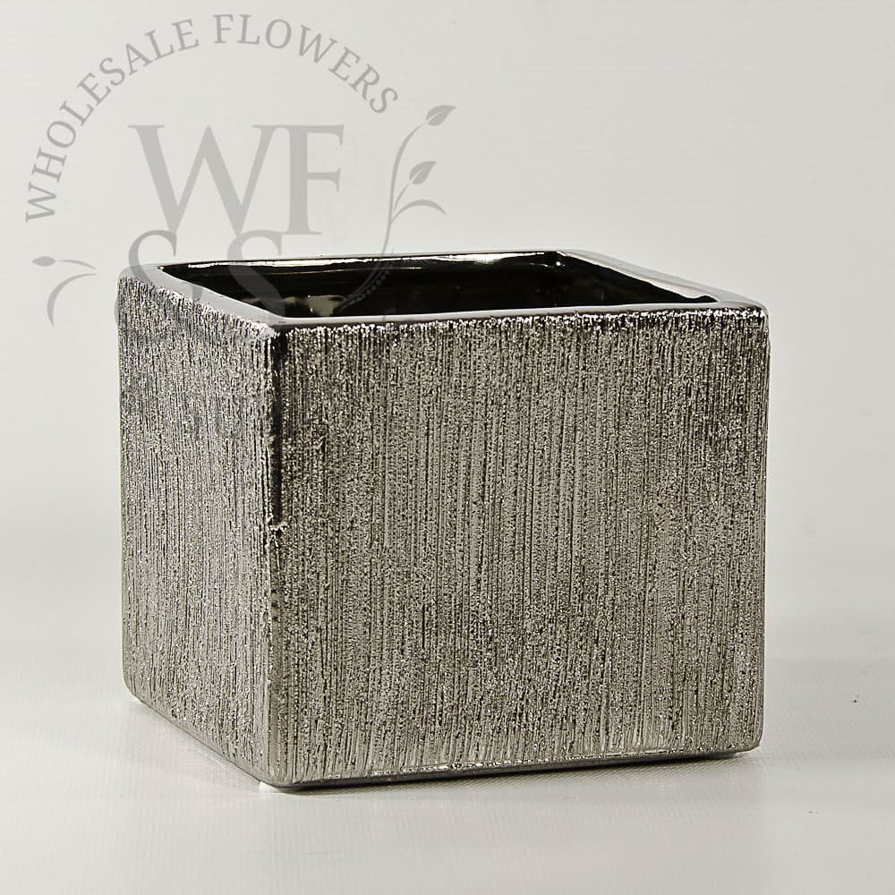3" Etched Ceramic Cube Silver