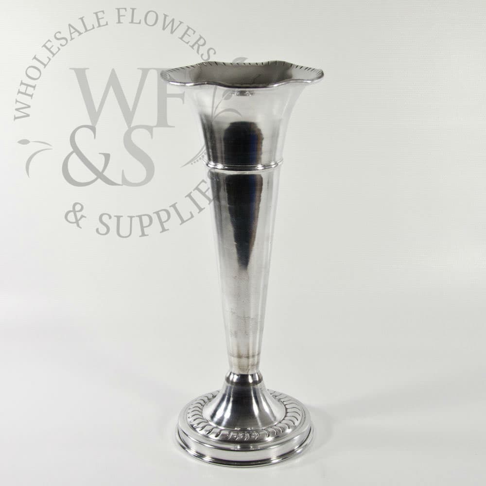 15" Silver Metal Trumpet Vase 