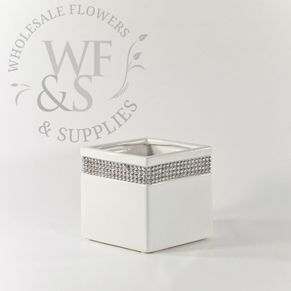 Jeweled White Ceramic Square Vase DISC