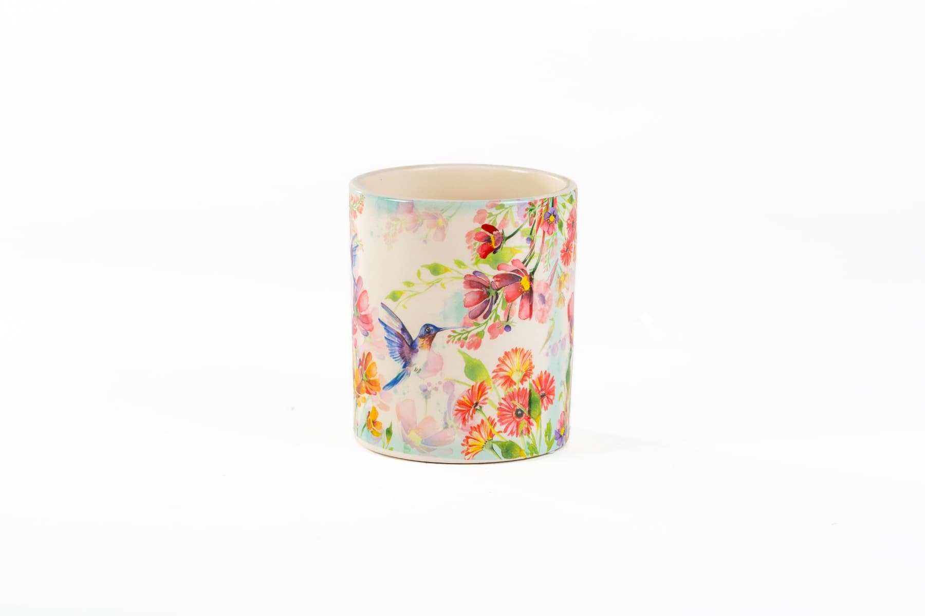 4  3/4"  Floral Butterfly White Ceramic Cylinder