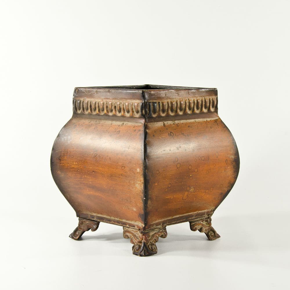 7 1/2" Tall Brown Metal Footed Planter   DISC