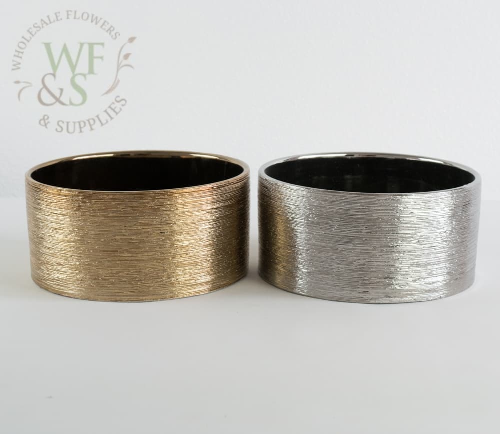 Gold and Silver  Etched Ceramic Cylinder Vases, Dish Garden