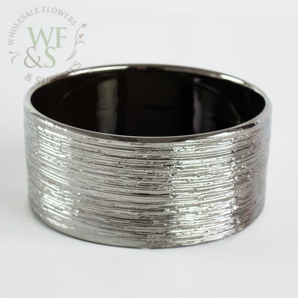 6.5" Wide Etched Ceramic Silver Garden Dish