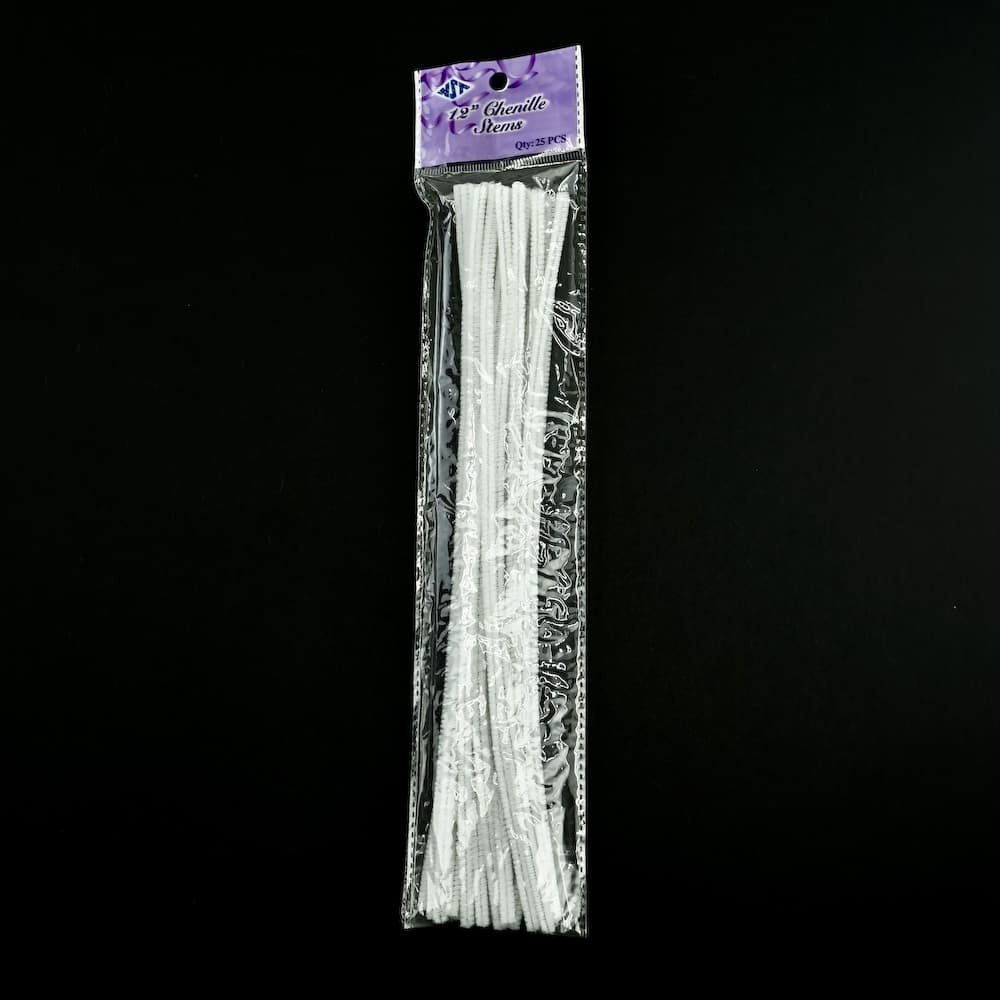 12 Inch Chenille Stem 25 Set - White