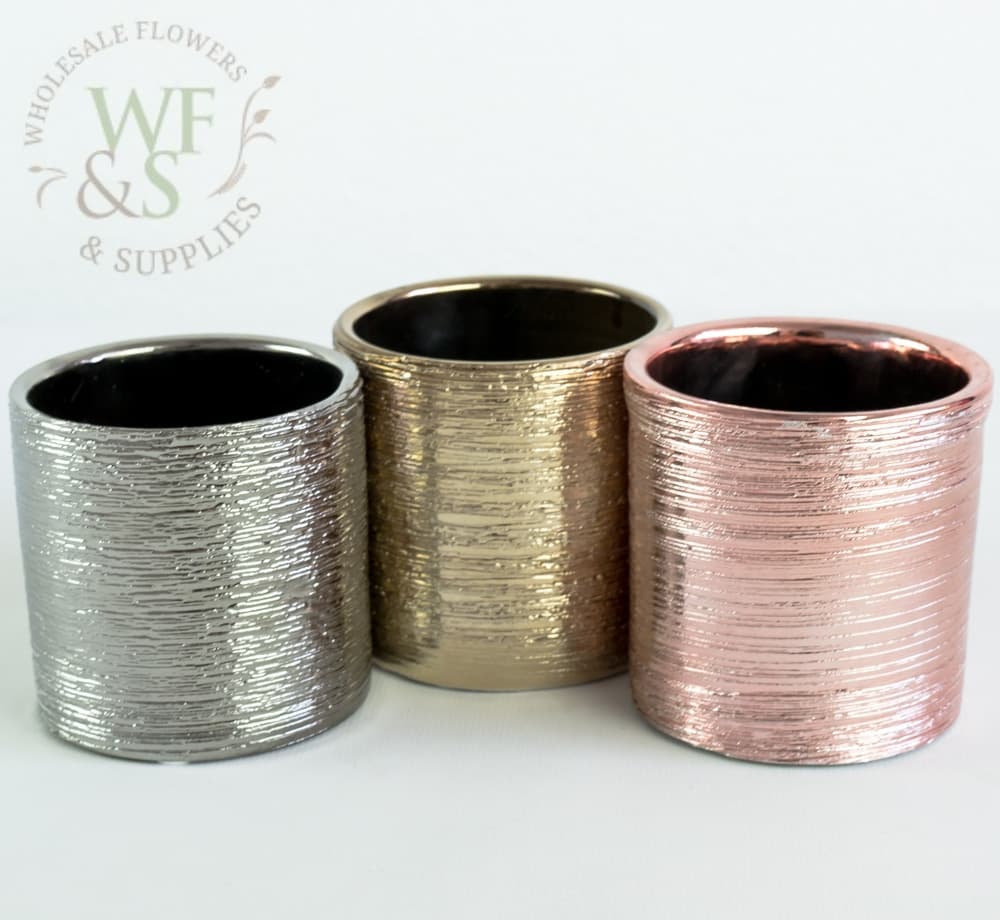 2.4 inch Etched Ceramic Vase - Silver, Gold, Pink