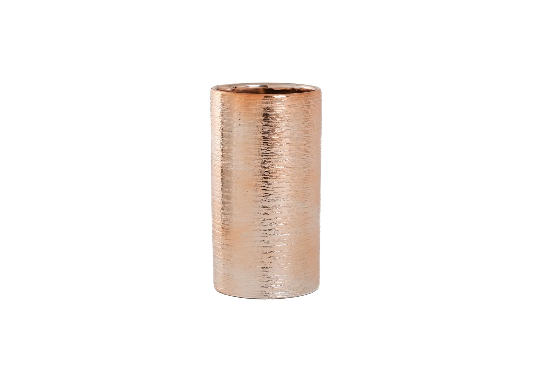 8" Rose Gold Pink Ceramic Etched Cylinder Vase