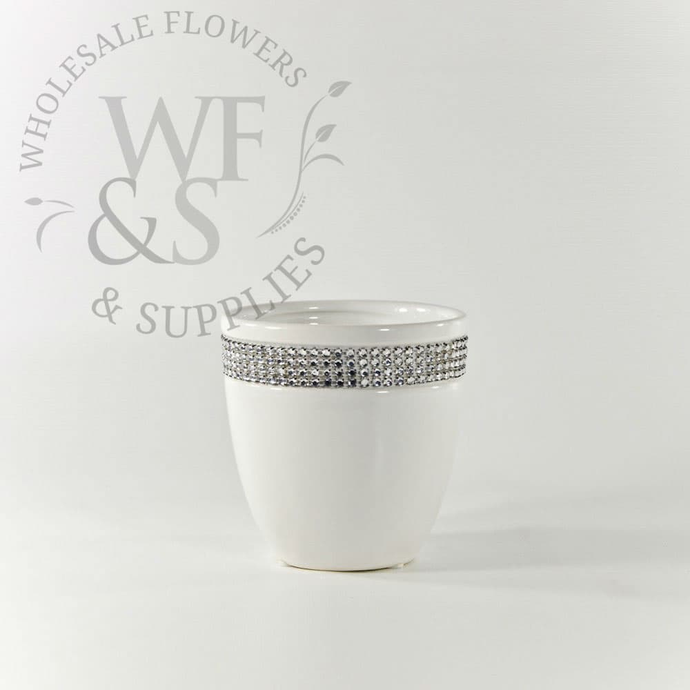 Jeweled White Ceramic Pot