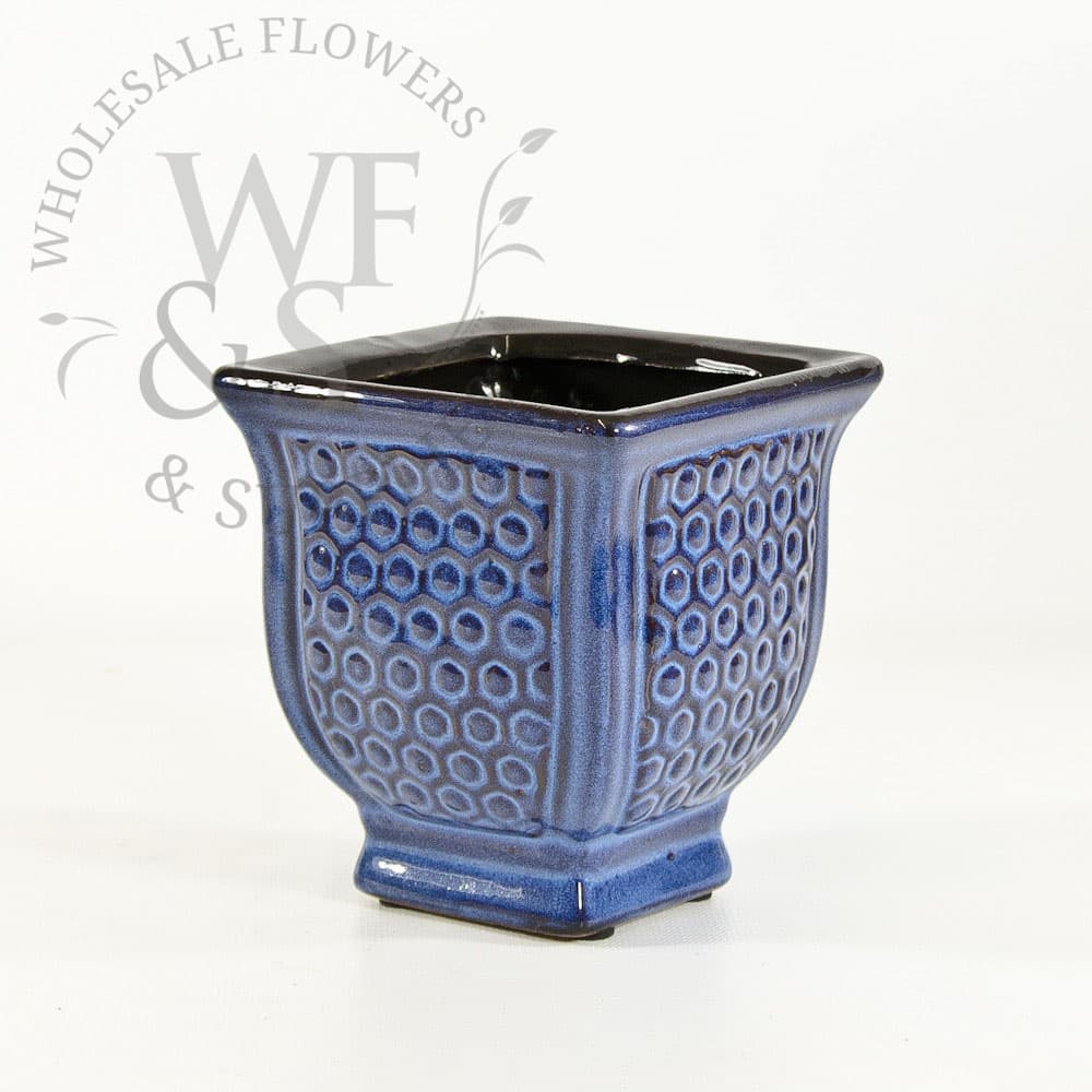 Small Textured Blue Ceramic Planter
