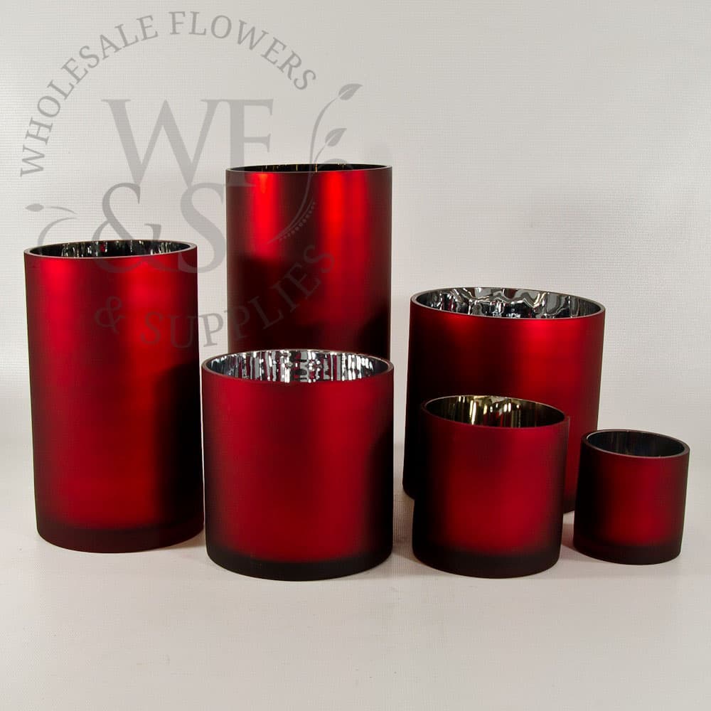 Satin Red Cylinder Vases 9¾"x5"