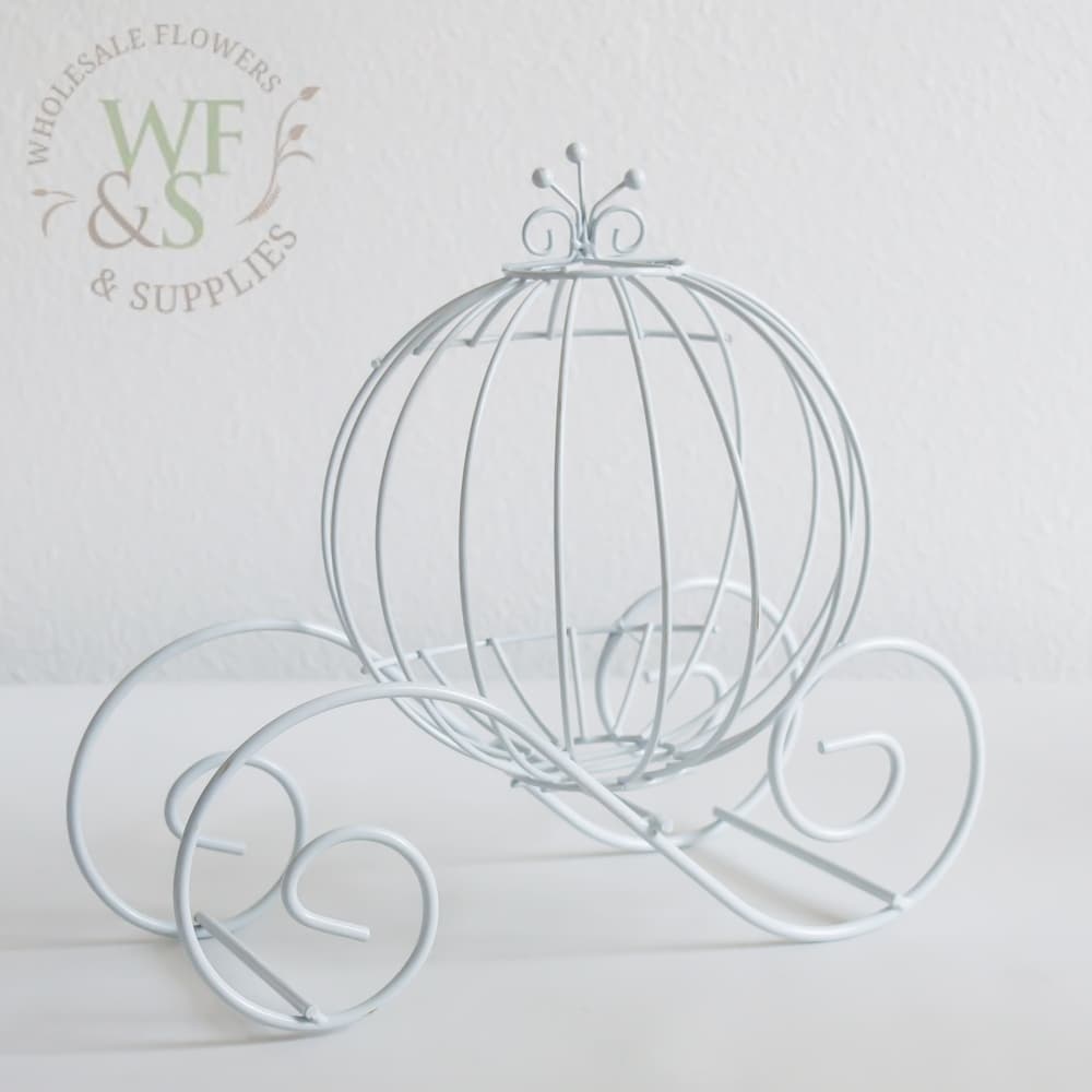 12" White Wire Pumpkin Coach Carriage Centerpiece