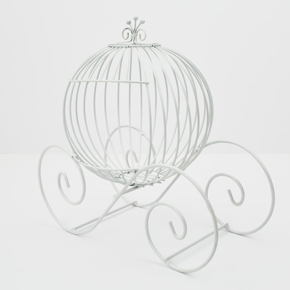 15" White Wire Pumpkin Coach Carriage Centerpiece