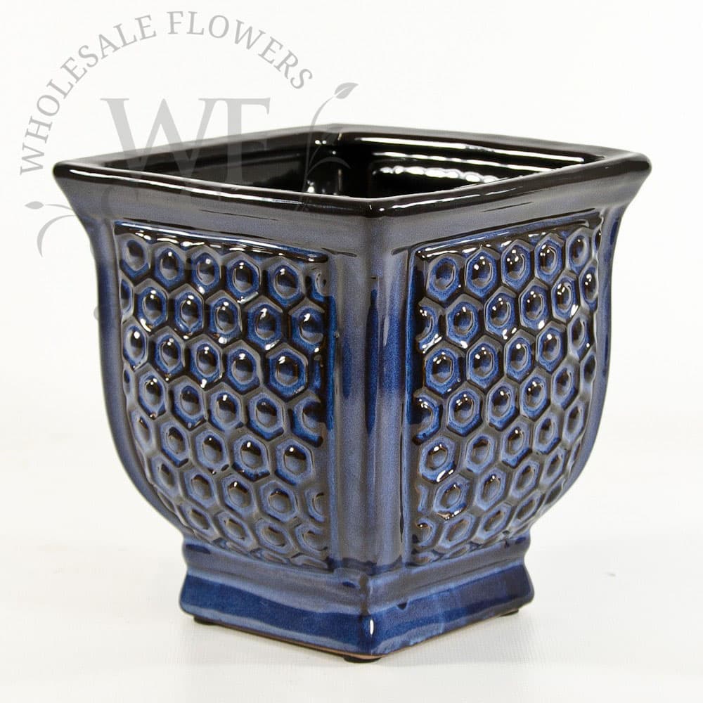 Large Blue Textured Ceramic Planter