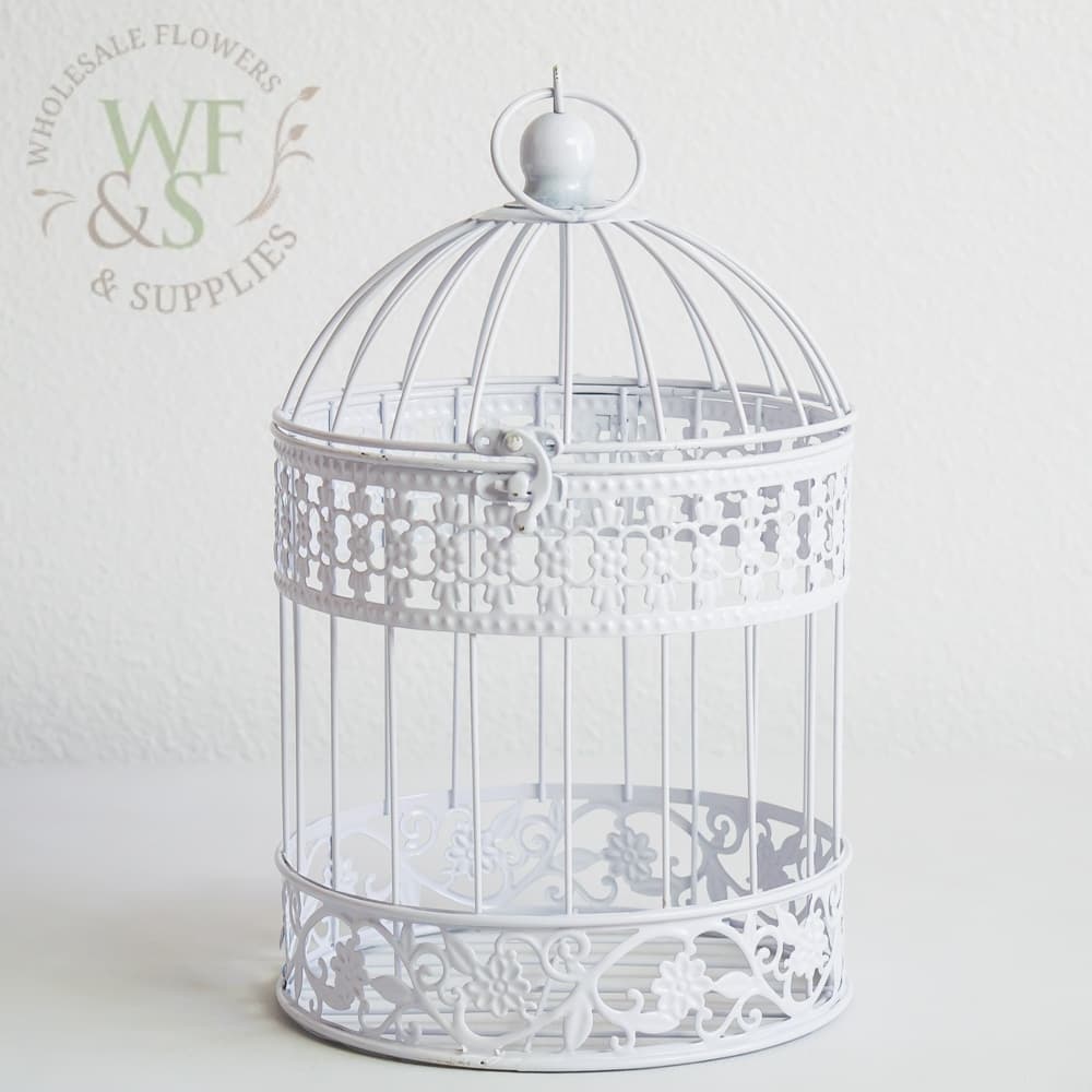 13"  Hanging White Birdcage Centerpiece
