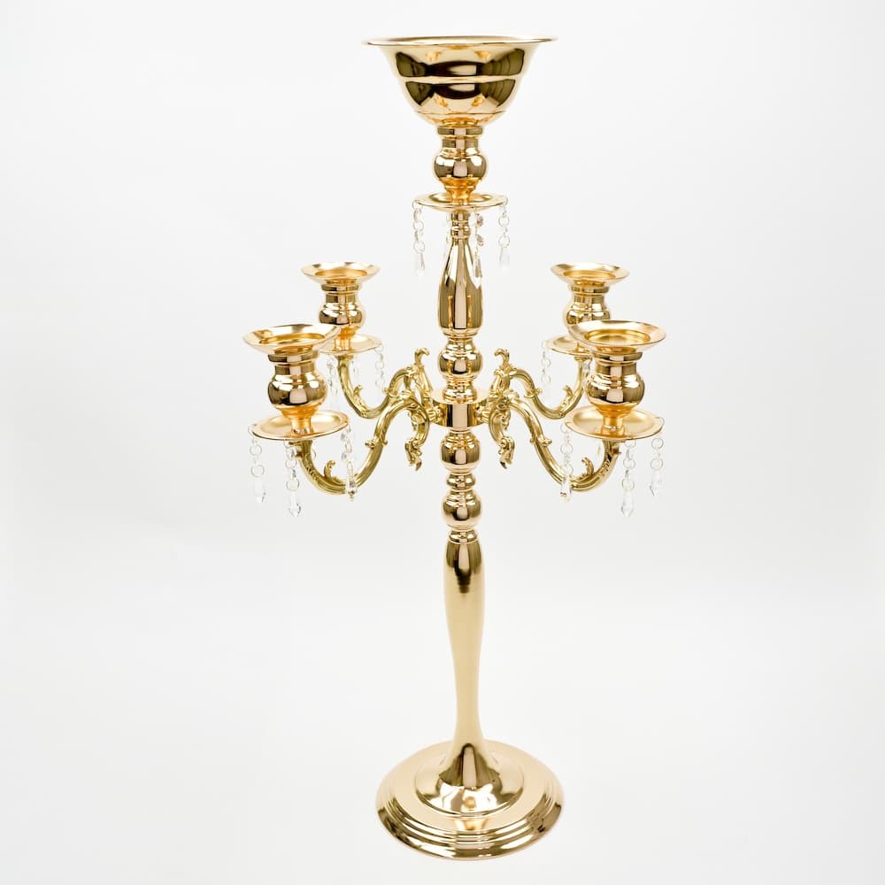 33.5" Gold Candelabra with Crystal Accents