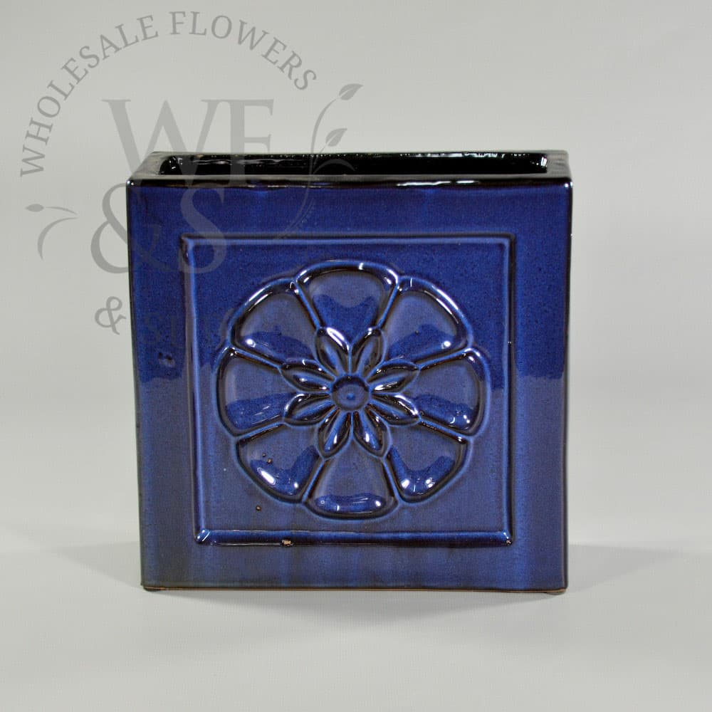 Embossed Glossy Blue Flower Planter DISC by Vendor