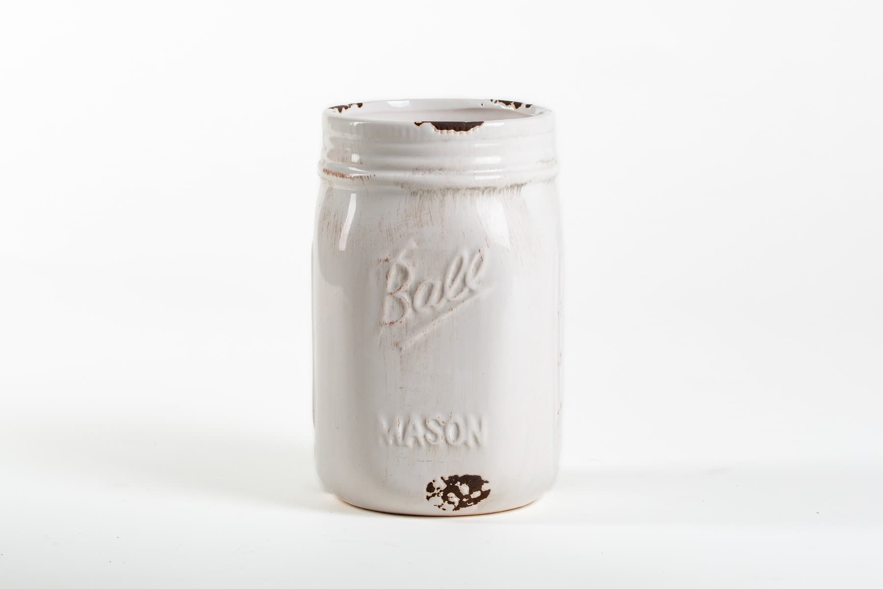 6.75" Rustic Ceramic White Mason Jar