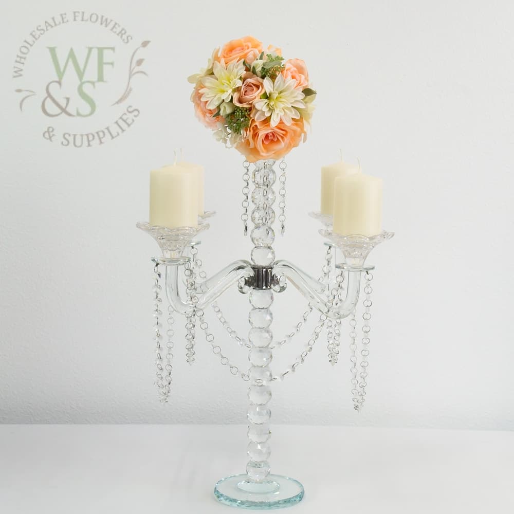 25" Glass Crystal Beaded Candelabra
