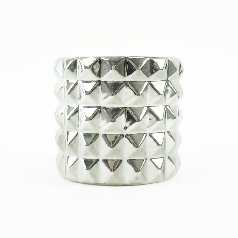4" Studded Metallic Silver Cylinder Vase
