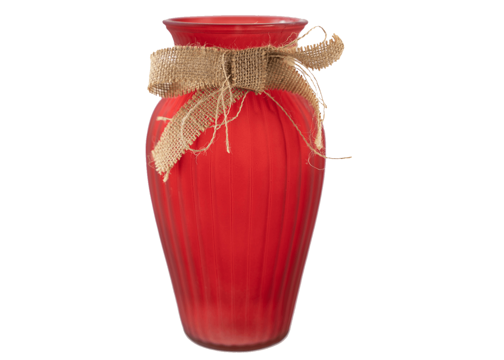 Frosted Glass Vase Red w/Burlap