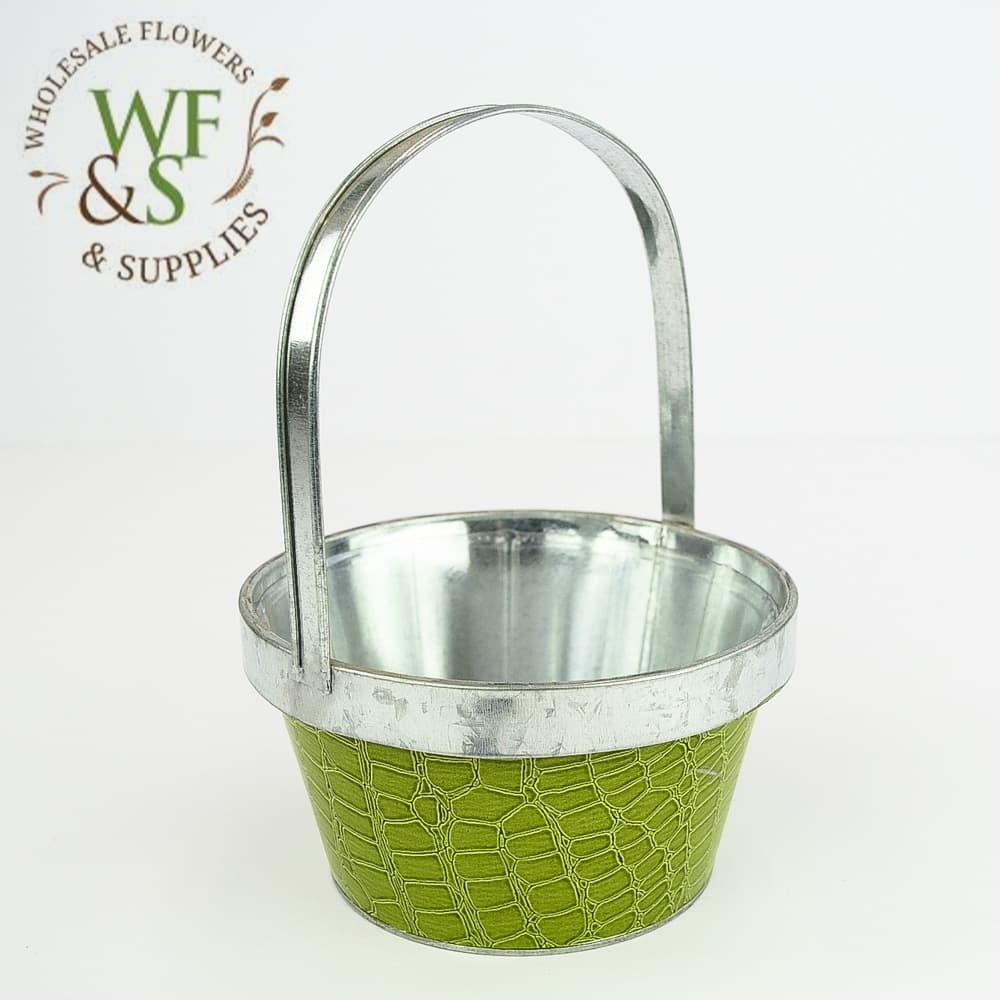 Metal Bucket w/Faux Green Crocodile Casing  