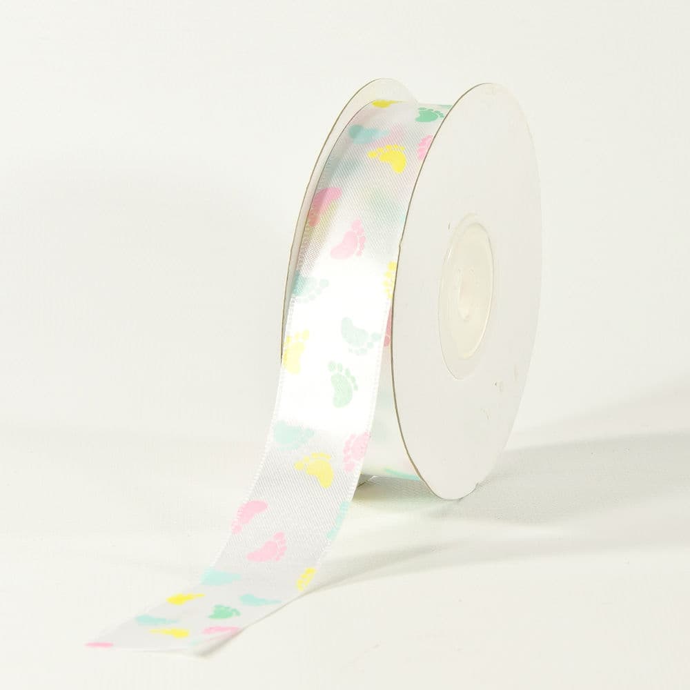 7/8" Polyester Shiny Baby Foot Print Ribbon