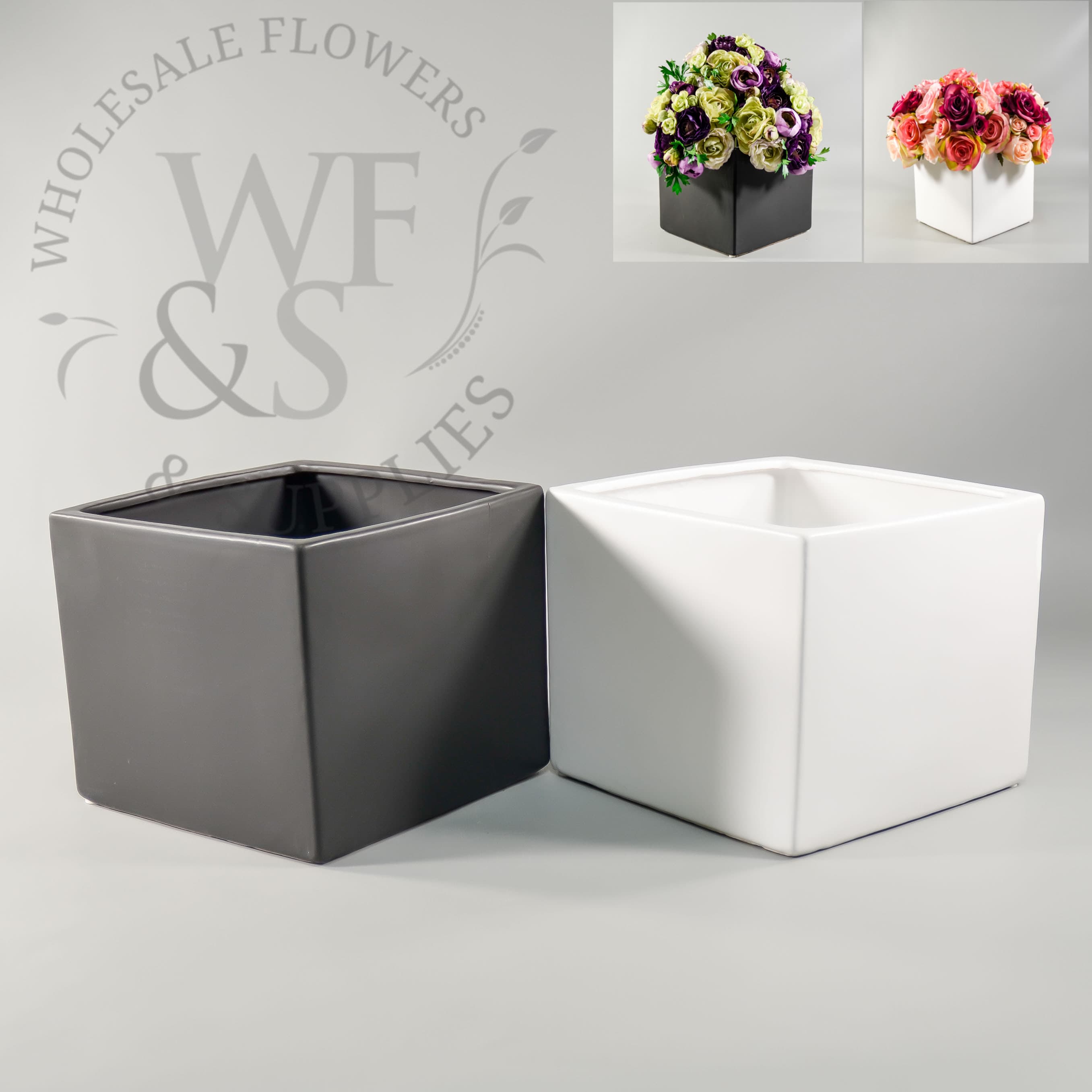 Ceramic Container in White and Black 7½" Matte 