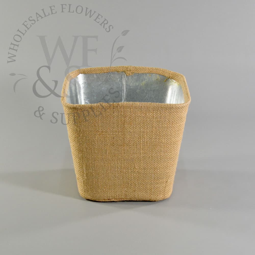 6" Burlap Covered Metal Planter - Square