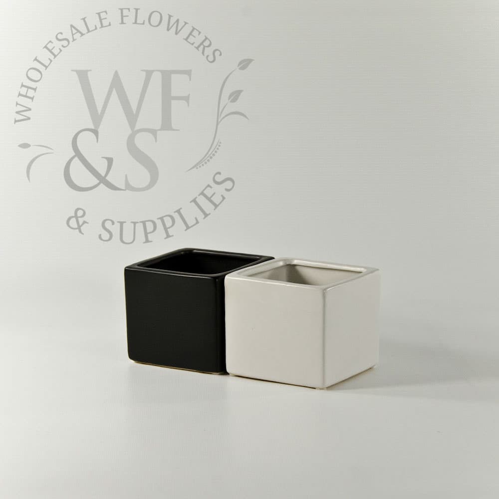 Matte Ceramic Cube Vase in White and Black 3"