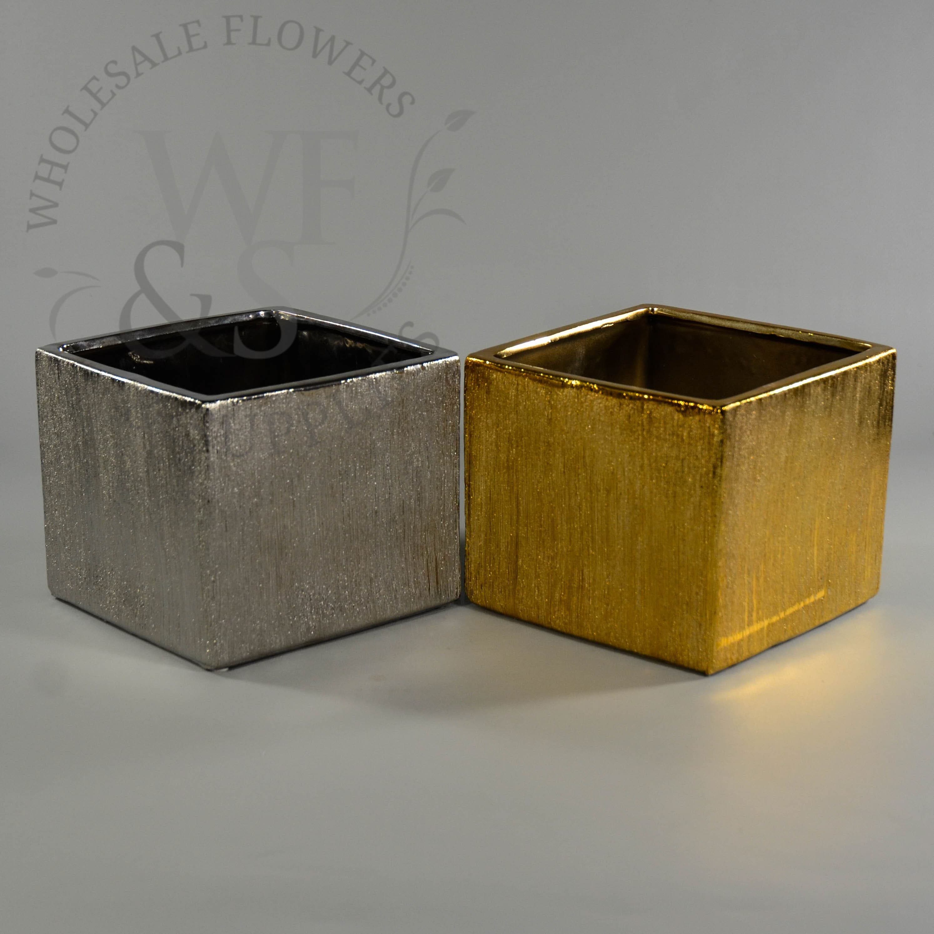 6.2" Tall Etched Ceramic Cubes in Gold and Silver