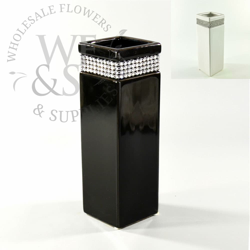 Jeweled Tall Ceramic Square in White and Black