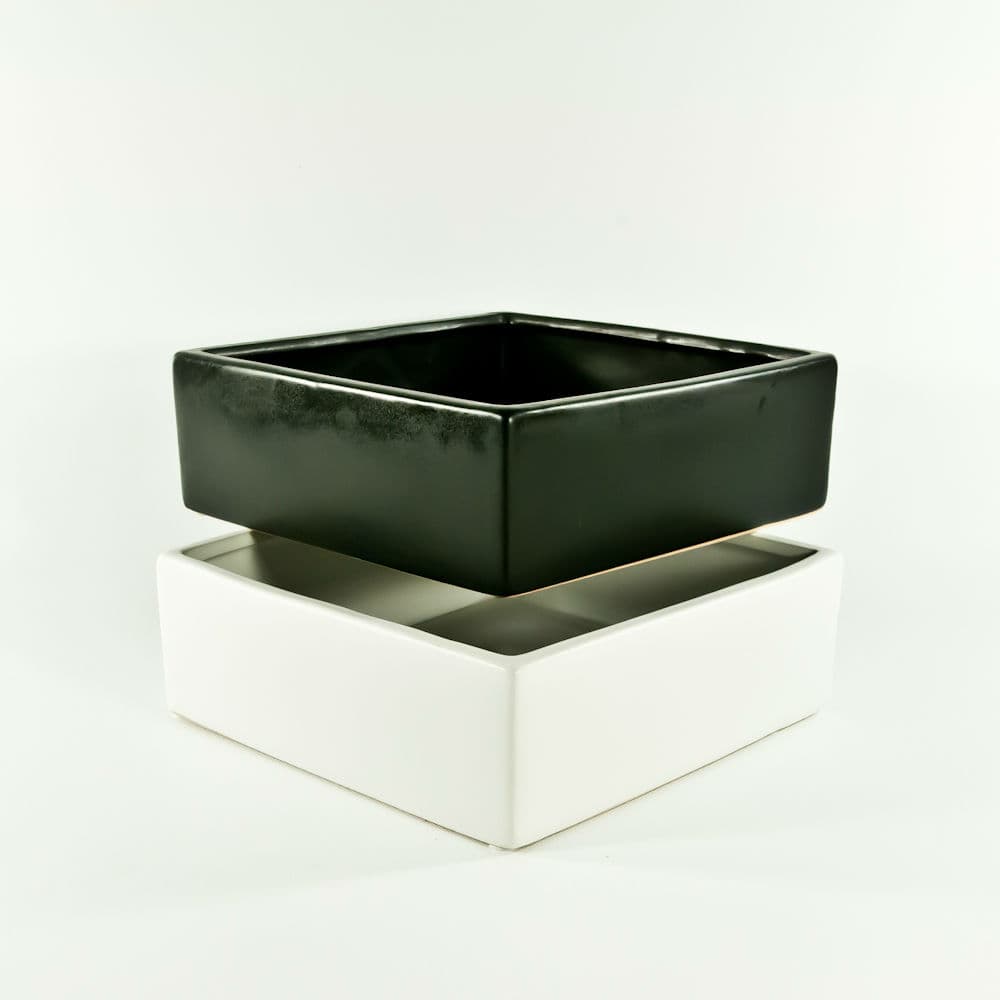 3" Low Square Ceramic Vase - Matte White - Matte Black