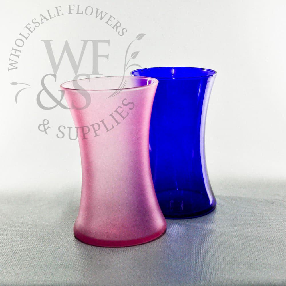 8"Glass Gathering Vase  - Cobalt Blue & Frosted Pink