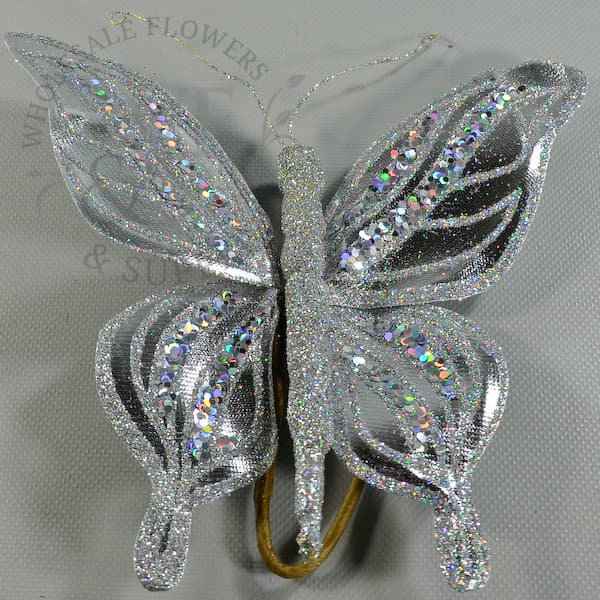8.2" Glittering Gray Decorative Butterfly
