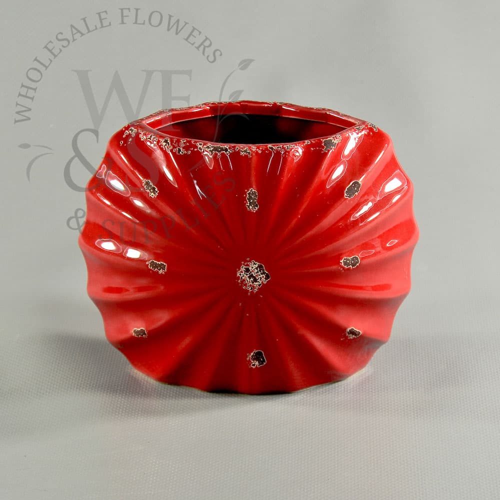4.8" Tall Ceramic Red Burst Container