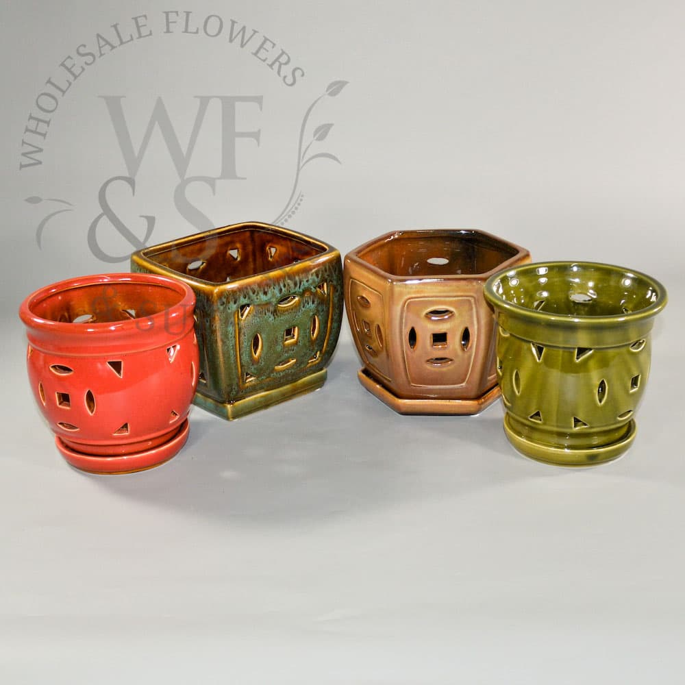 Set of 4 Glossy Ceramic  Orchid Pot/Container