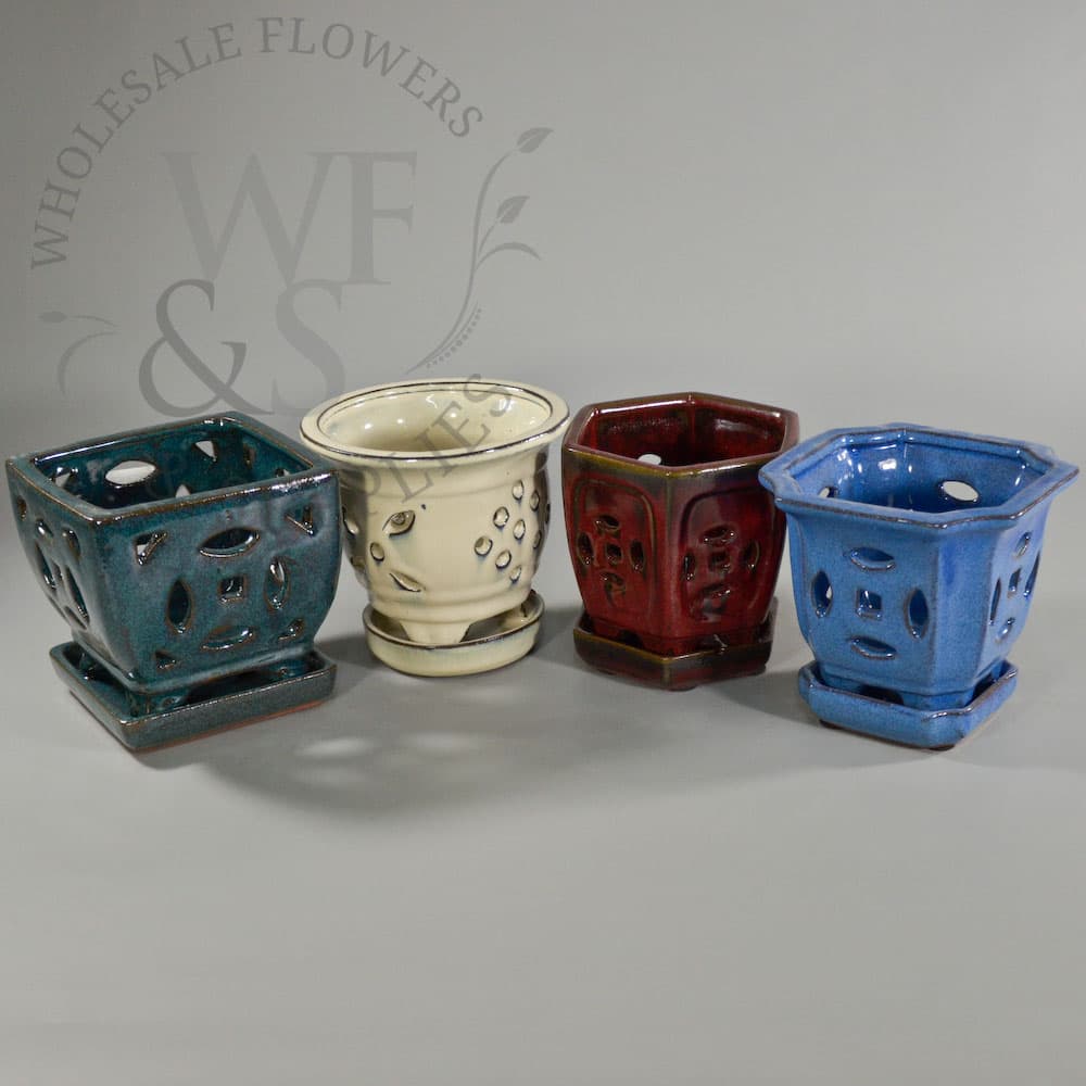 Set of 4 Assorted Colors Glossy Ceramic Containers