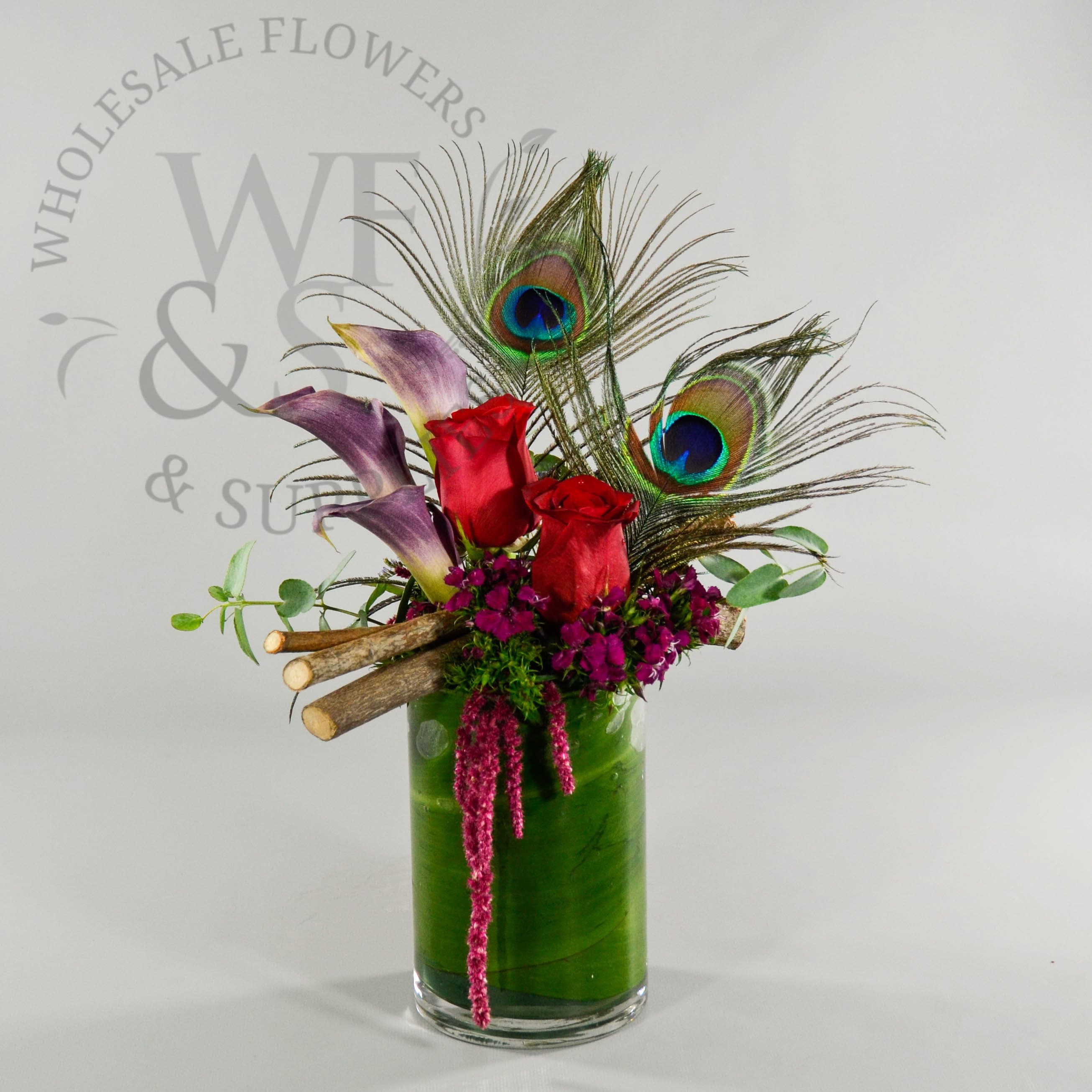 Glass Vase with Roses and Calla Lilies