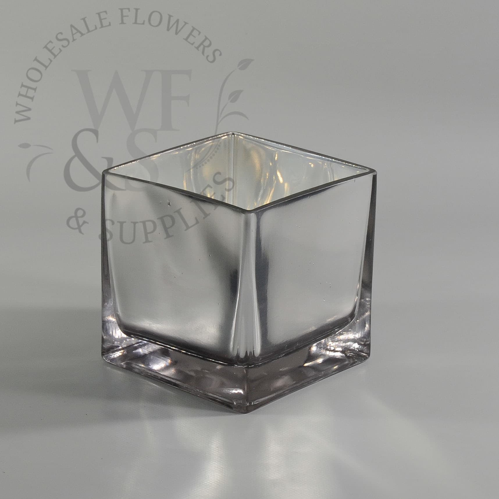 Square Mirrored Square Glass Cube Vase 5x5 