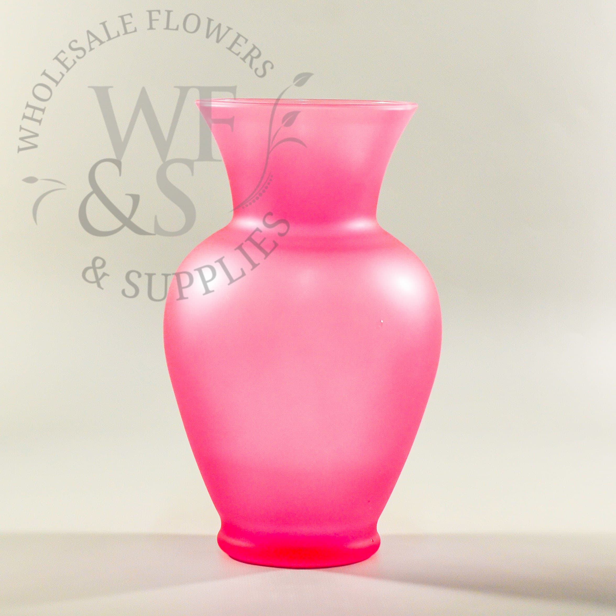 9" Tall Frosted Pink Classic Glass Urn Vase
