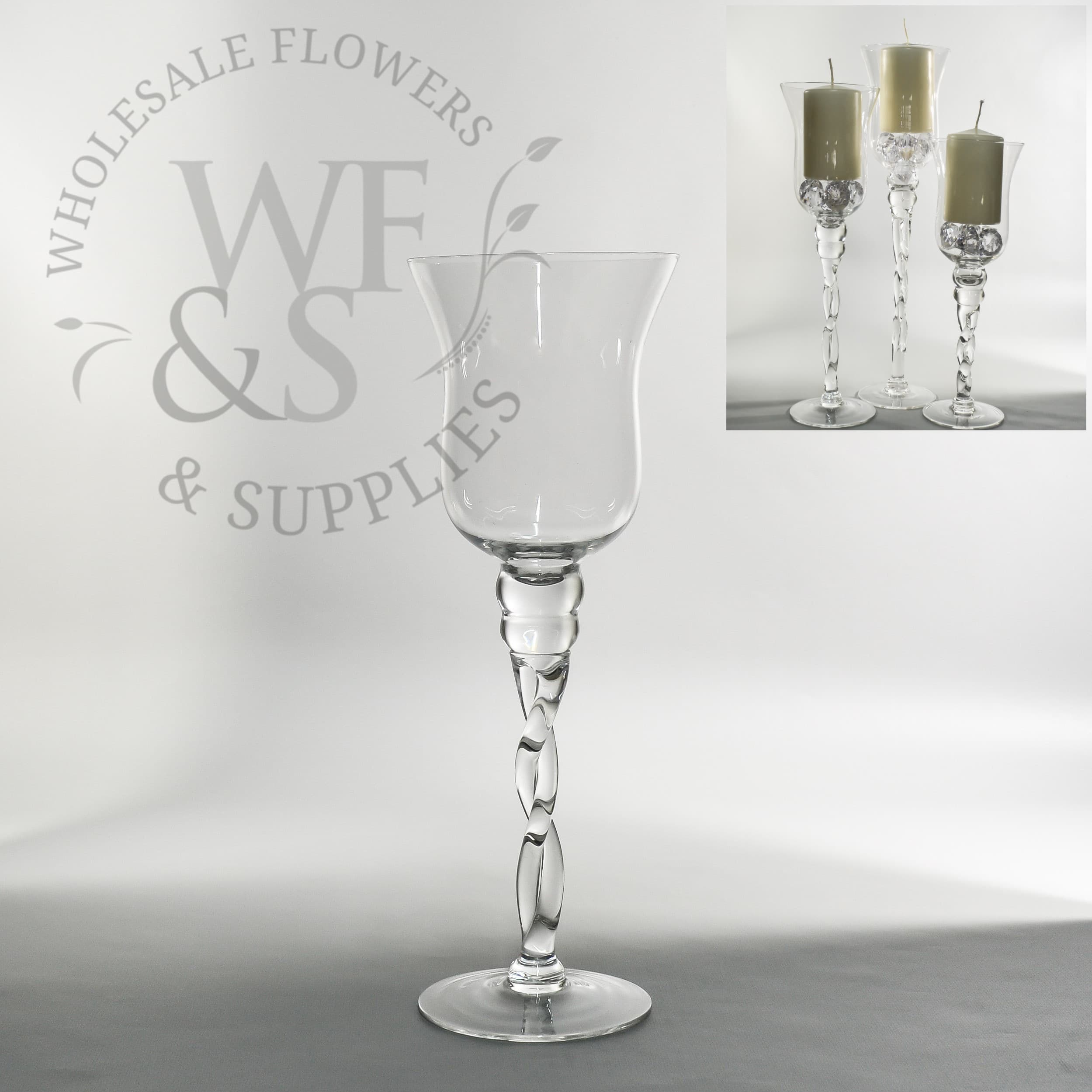 Clear Glass Vase/Candle Holder Twisted stem 12"  