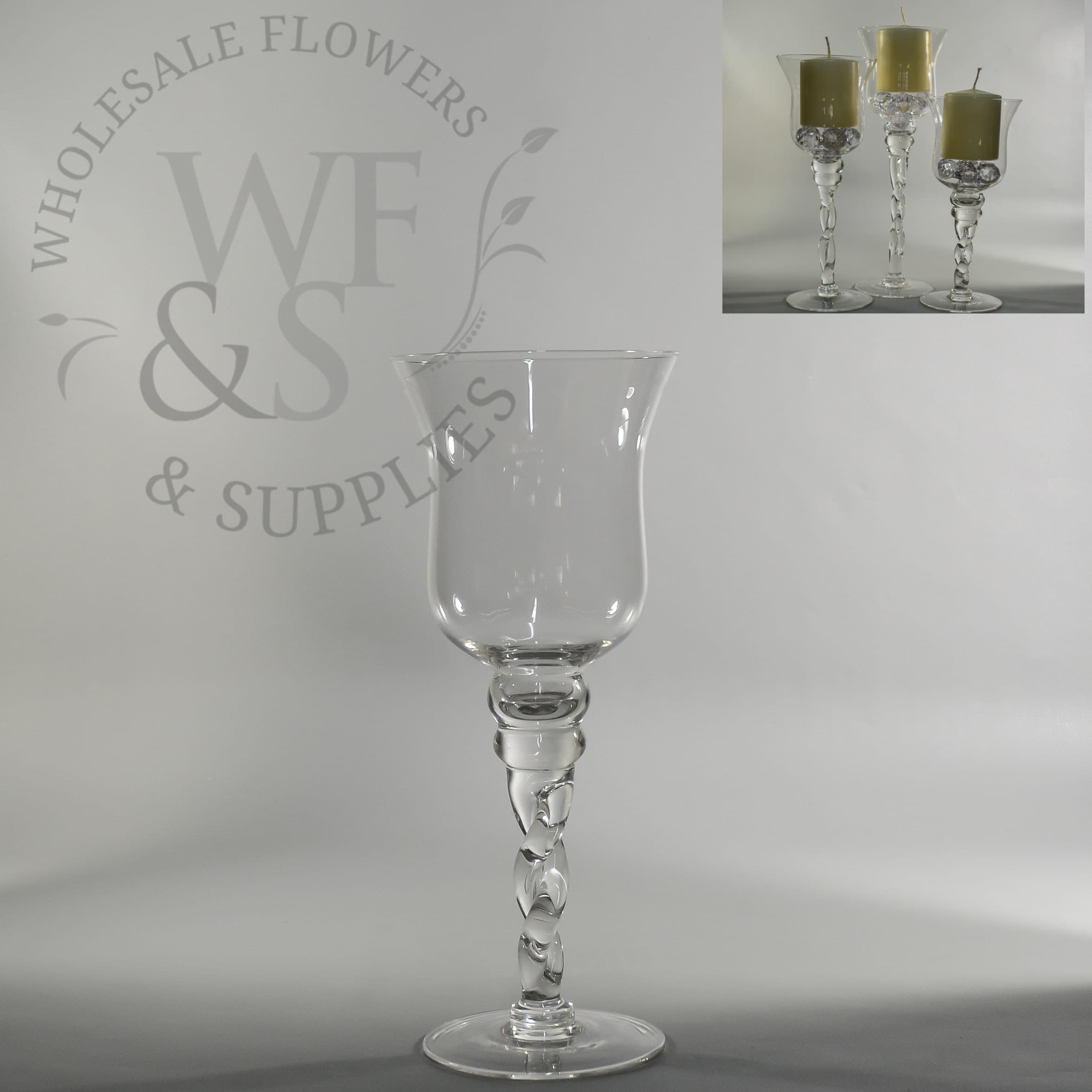 Twisted Clear Glass Vase/Candle Holder Twisted stem 11.7" 