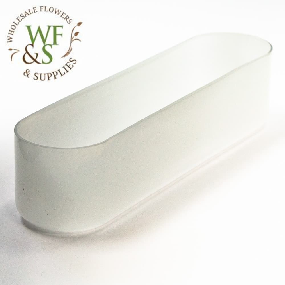 Oval White Glass Trough Vase 14.5" Long