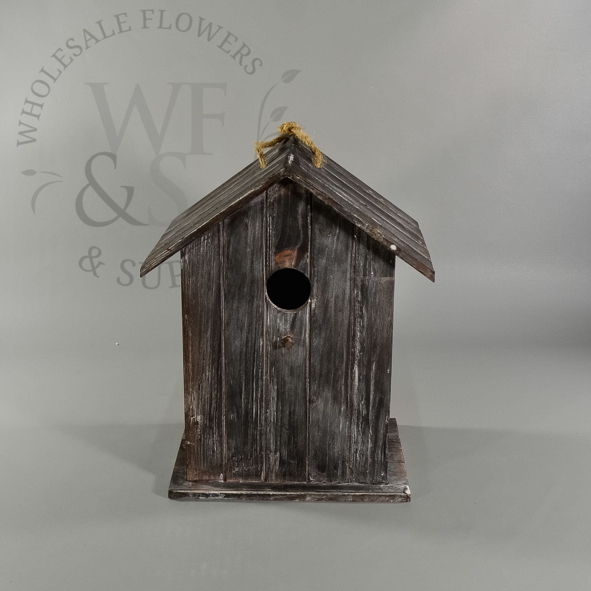 Wood Bird House with Rope 11"
