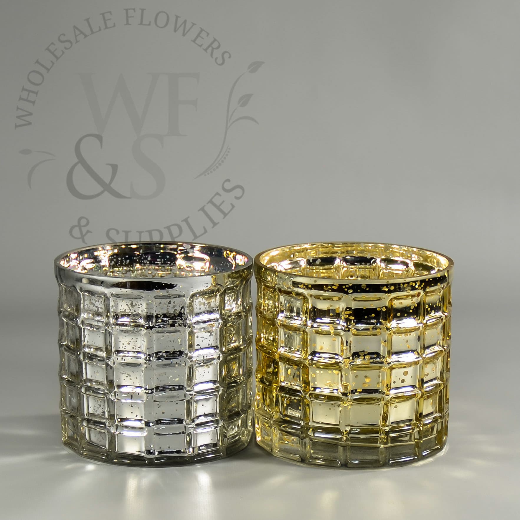 Silver and Gold Mercury  Glass  Mosaic Cylinder Vase  4.75x5