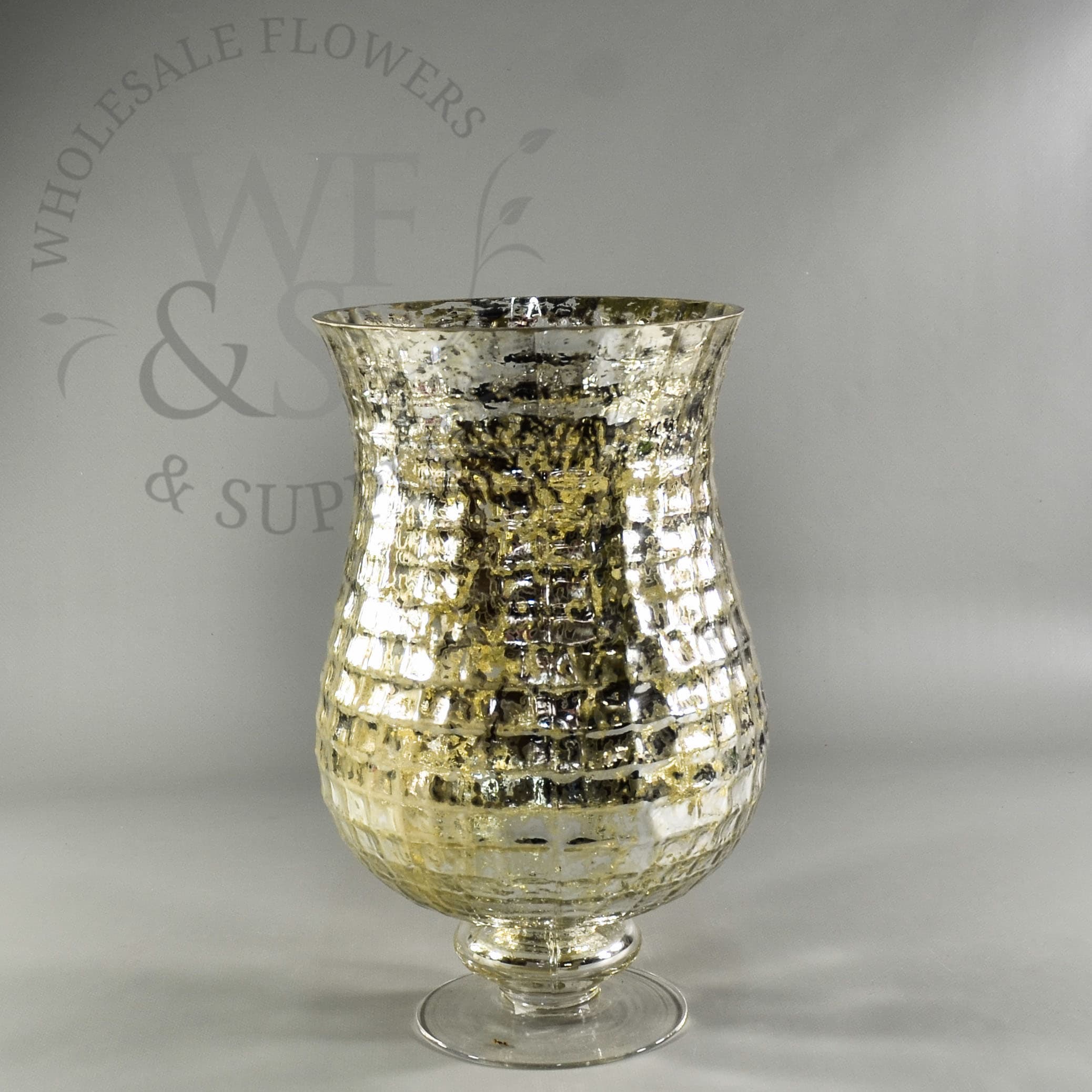 DISC Pedestal Footed Mercury Glass Mosaic Vase